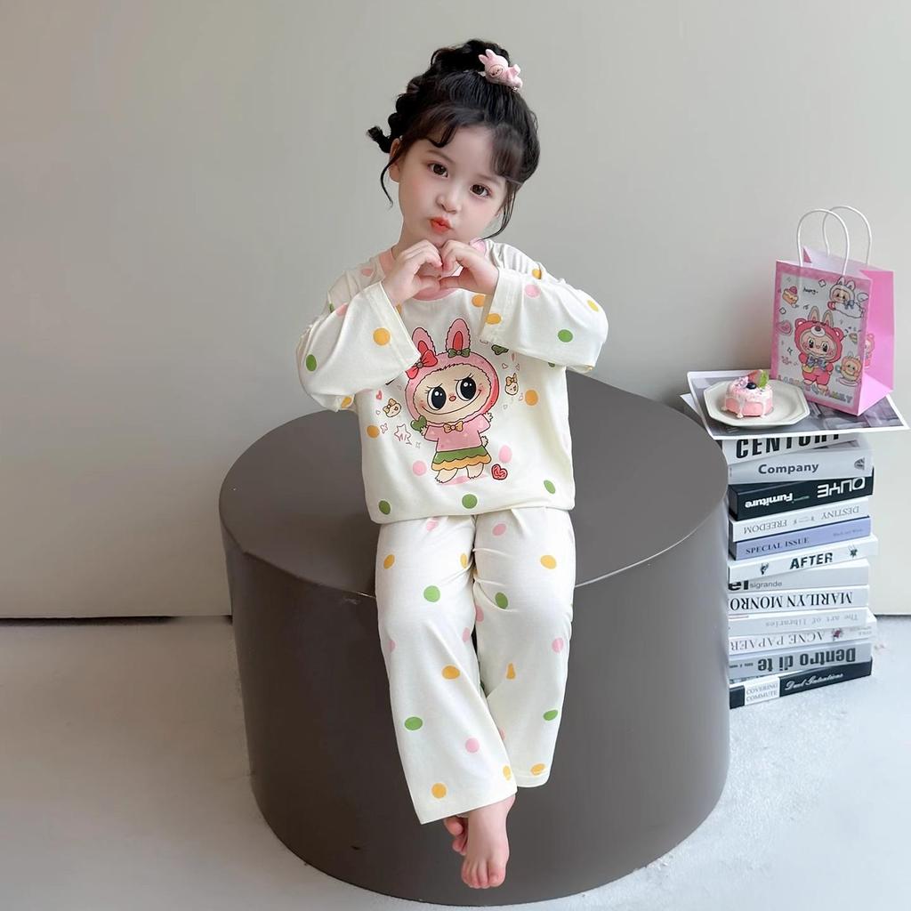 Girls' La Bu Bu Modal Pajama Set - Long Sleeve, Spring/Fall 2025, for Children & Babies, Air Conditioning Homewear.