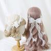 Girls Ruffles Lace Necklace with Pearl Chain Pendant Ribbon Bows Earrings Hair Clips Handmade Lolita Hair Ornaments