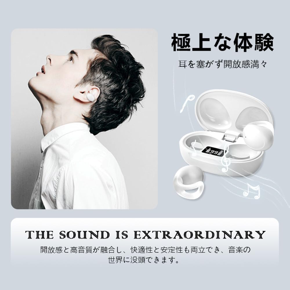 Meisei Bluetooth Ohrklemme Kabellos Bluetooth Ohrhörer Kein Ohr Sound ENC Rauschen Ultra Automatisch LED Open Air Kompatibel mit Kopfhörern, Stil, Ohrstöpsel, 5.4,