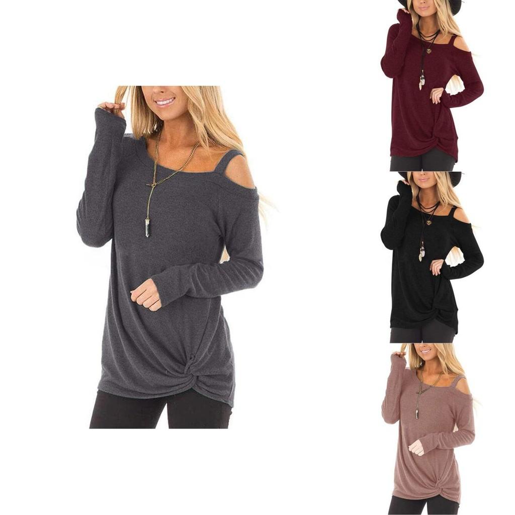 Elegant Women Off One Shoulder Long Sleeve T Shirt Stylish Casual Blouse Tunic Top