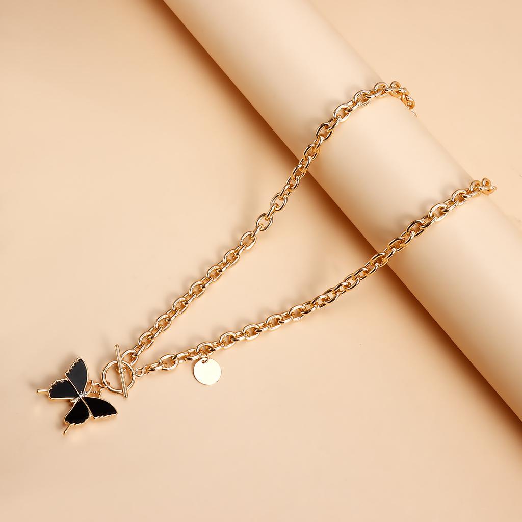 European and American Foreign Trade Jewelry, Simple Black Butterfly Imitation Fritillary Necklace, Temperament Metal Rough Aluminum Chain Sweater