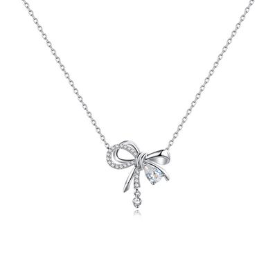 Collier nœud pour femme automne et hiver, léger, luxueux, tempérament, goutte d'eau, zircon, chaîne de clavicule en acier inoxydable, chaîne de force intelligente