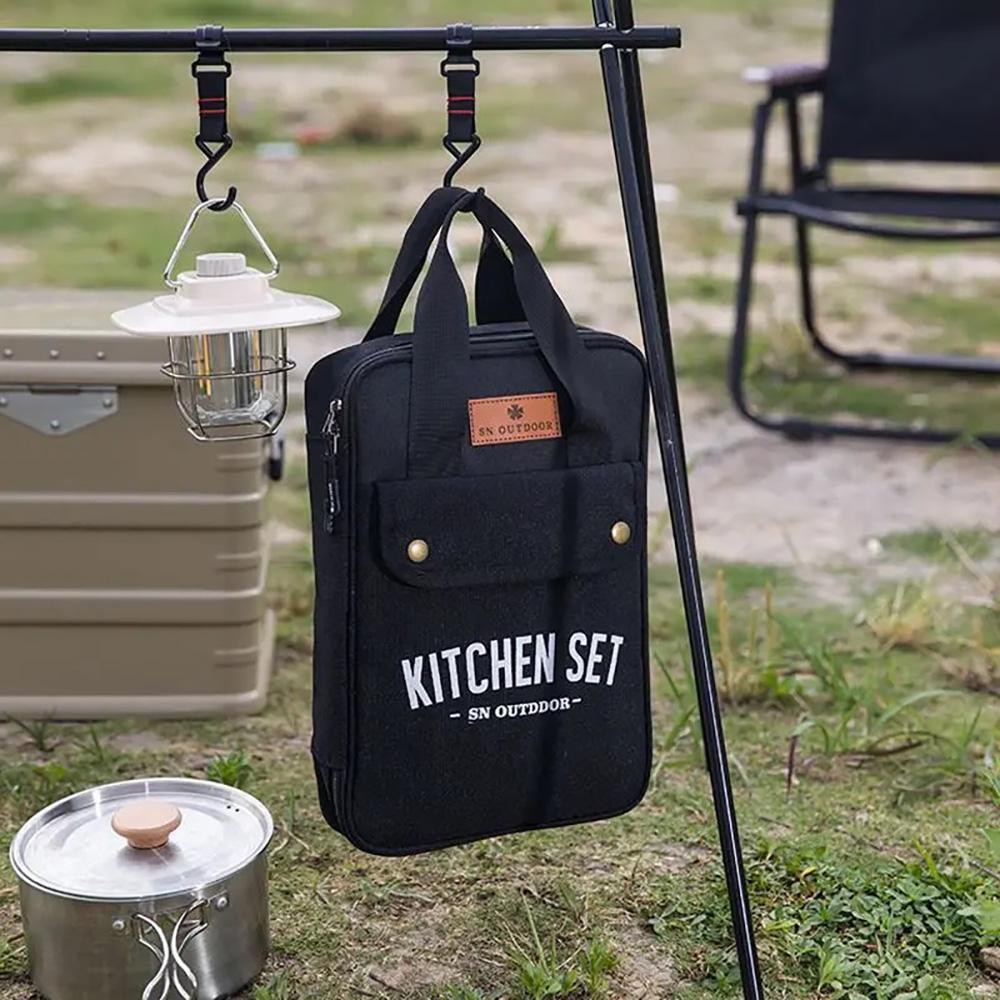 Outdoor Camping Kitchenware 8-Piece Set With Thickened Cookware Storage Bag Cutlery Tools Camping Supplies.