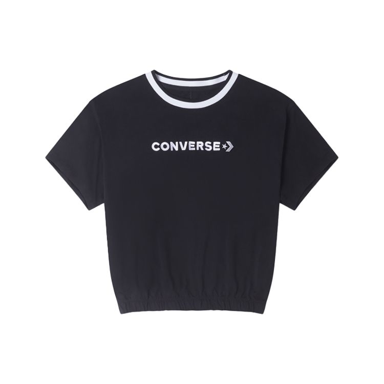 

Женская футболка с круглым вырезом и короткими рукавами Converse Alphabet, черные топы, черные 10024771-A05