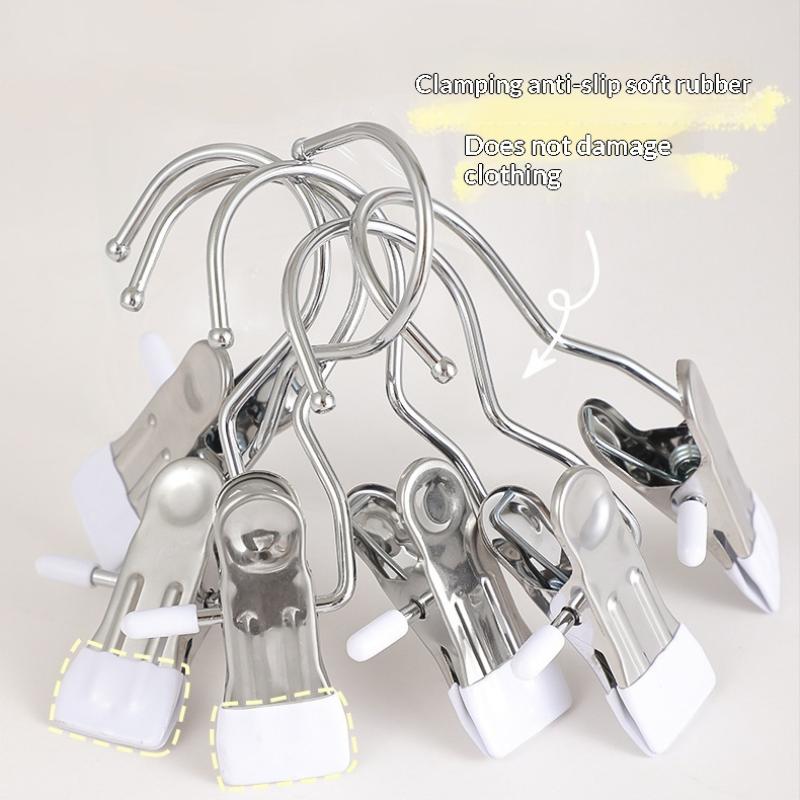 10Pcs Stainless Steel Clothes Pin With Hooks Laundry Clothes Pegs Hook Multifunctional Non Slip Hanging Clip For Socks Hats Pant
