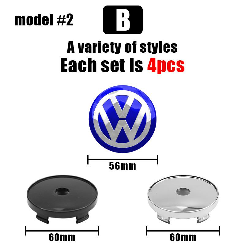 LVAXC1 4Pcs 56mm+60mm Car Wheel Center Hub Cap Rim Cover Stickers Accessory For Volkswagen VW GTI R Golf Polo Tiguan Passat Jetta Rline