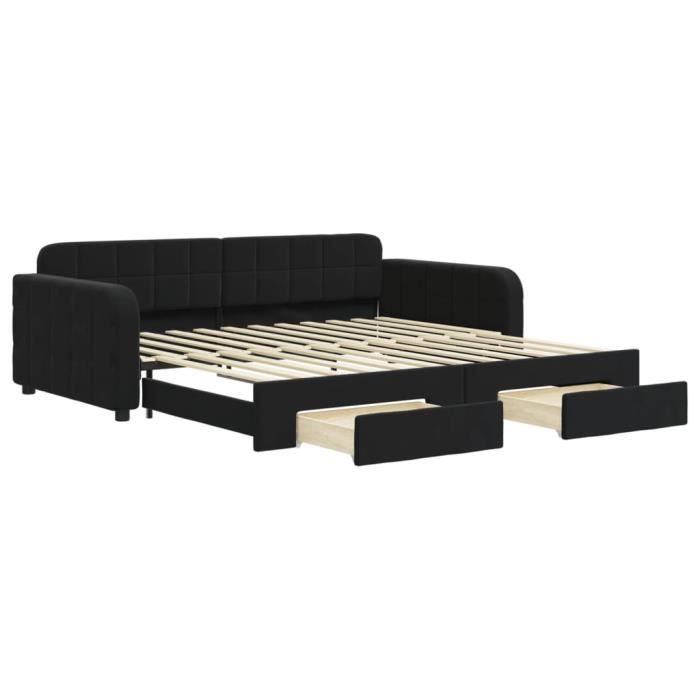 VidaXL Daybed with Trundle and Drawers Black 100x200 Cm Velvet 3196988