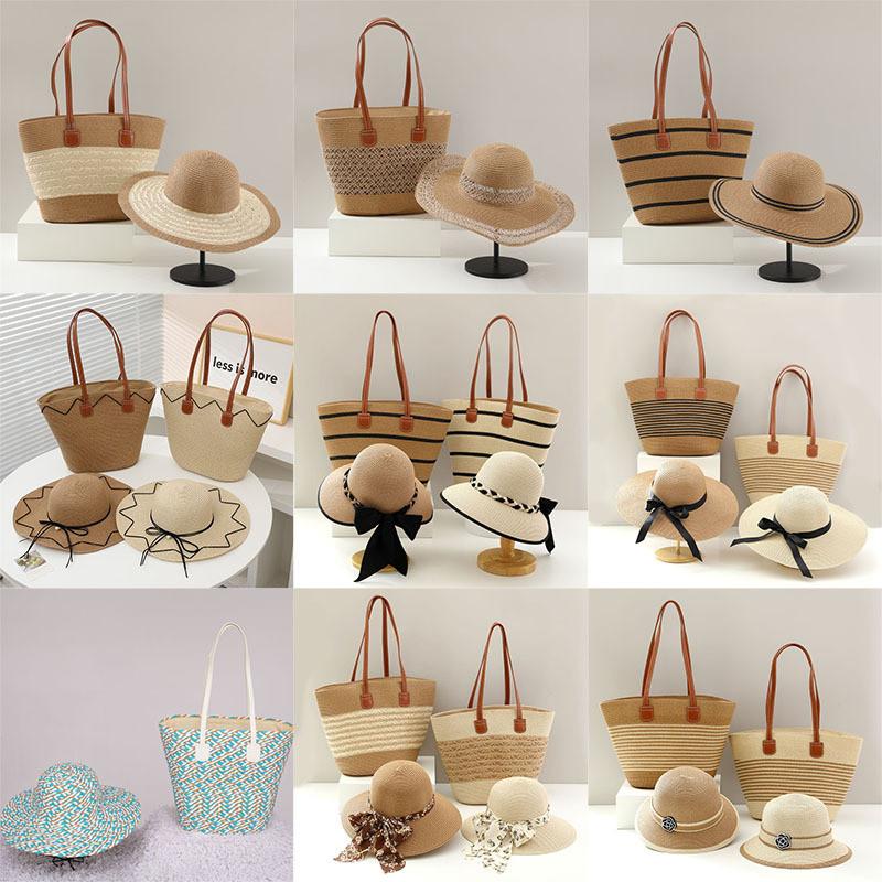 Straw Hat And Bag Set With Sun Protection For Outdoor Travel Casual Summer Adults