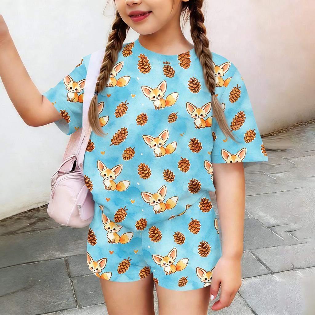 Kids Casual Short Sleeve Top and Shorts Set Animal Print Summer Outfit Lightweight Comfortable Breathable Fabric for Boys and Girls