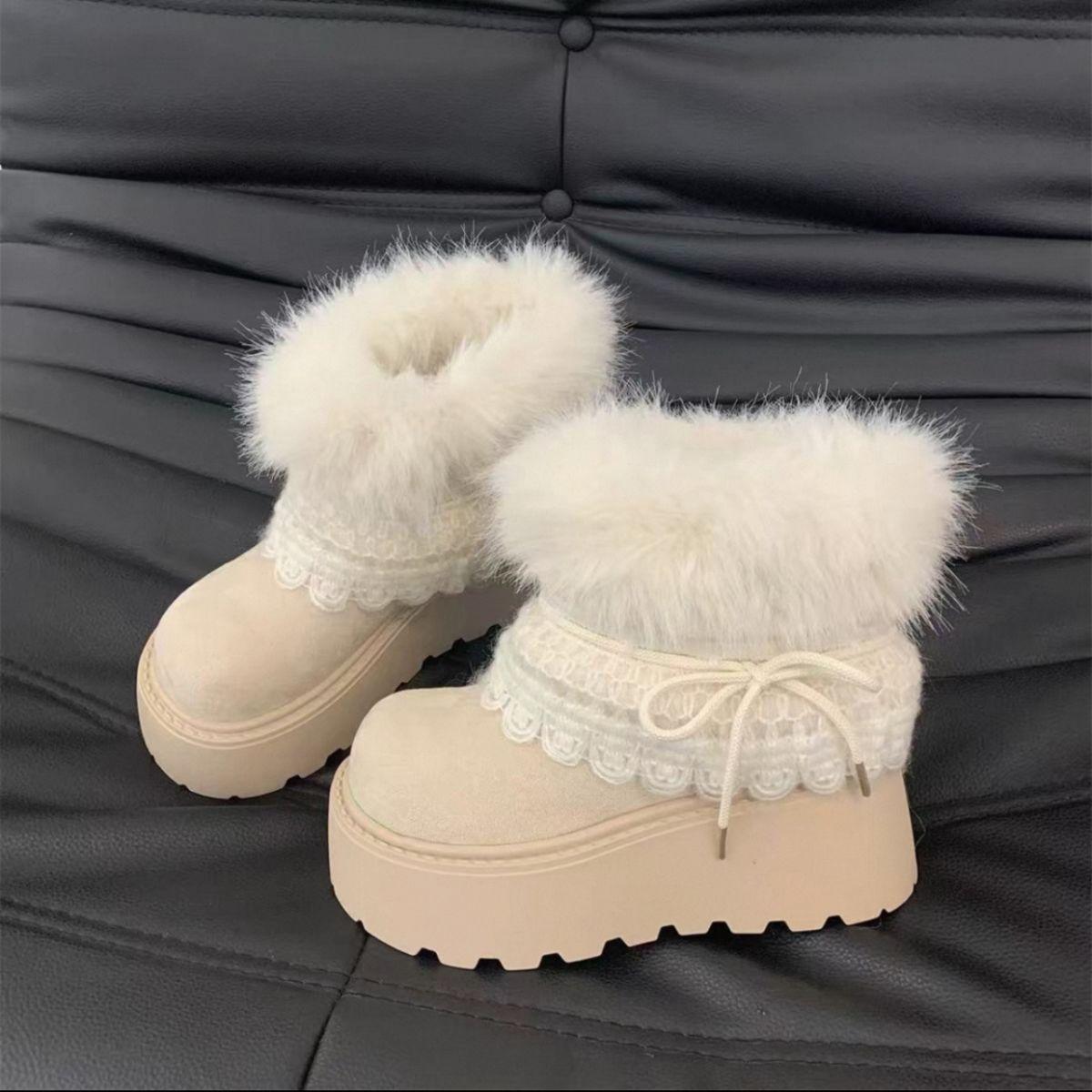 

Женские мягкие эластичные до середины икры толстая подошва зимние меховые теплые холодные стеганые сноубутсы нескользящие износостойкие повседневные спортивные меховые хлопковые ботинки 37