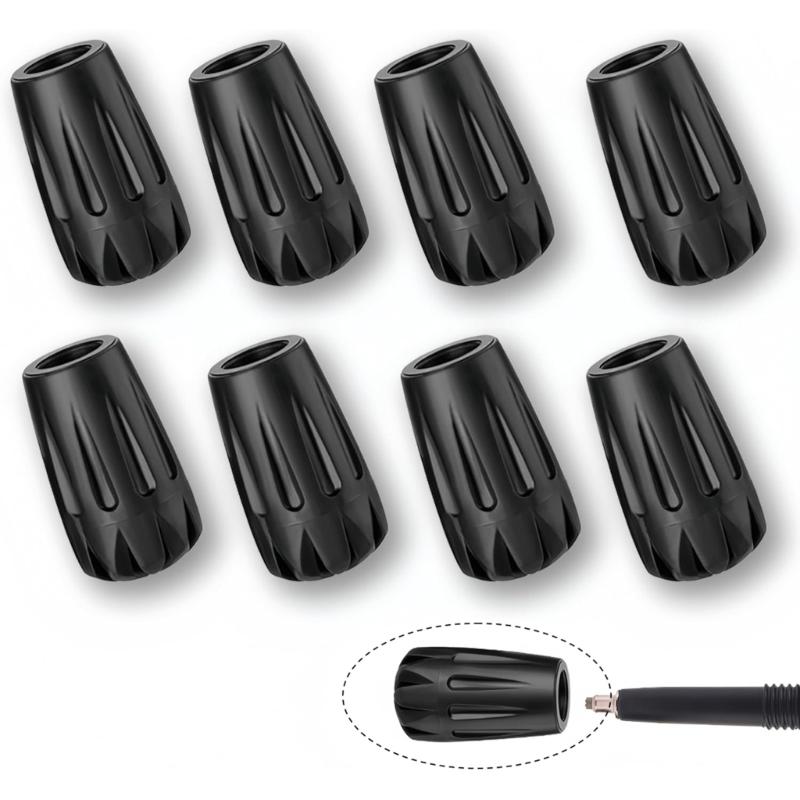 Outdoor Walking Hiking Stick Tip Covers, 8 Black PVC Replacement Part with Enclosed Bases and Hand Installation for Fitness Walking and Hiking