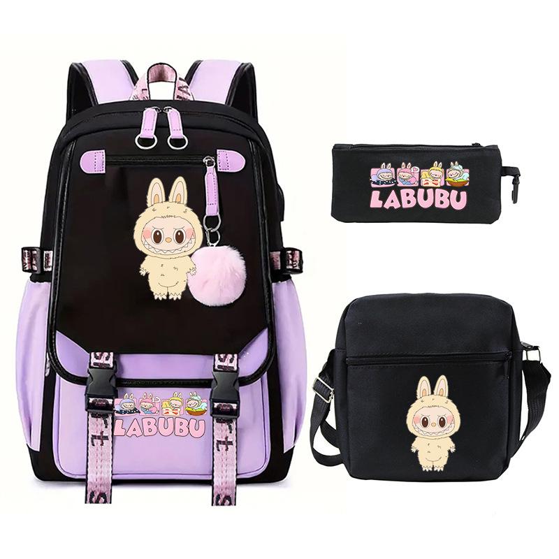 Cartoon Printed Children's Backpack Large Capacity Campus Trend Student Schoolbag Three-piece Set