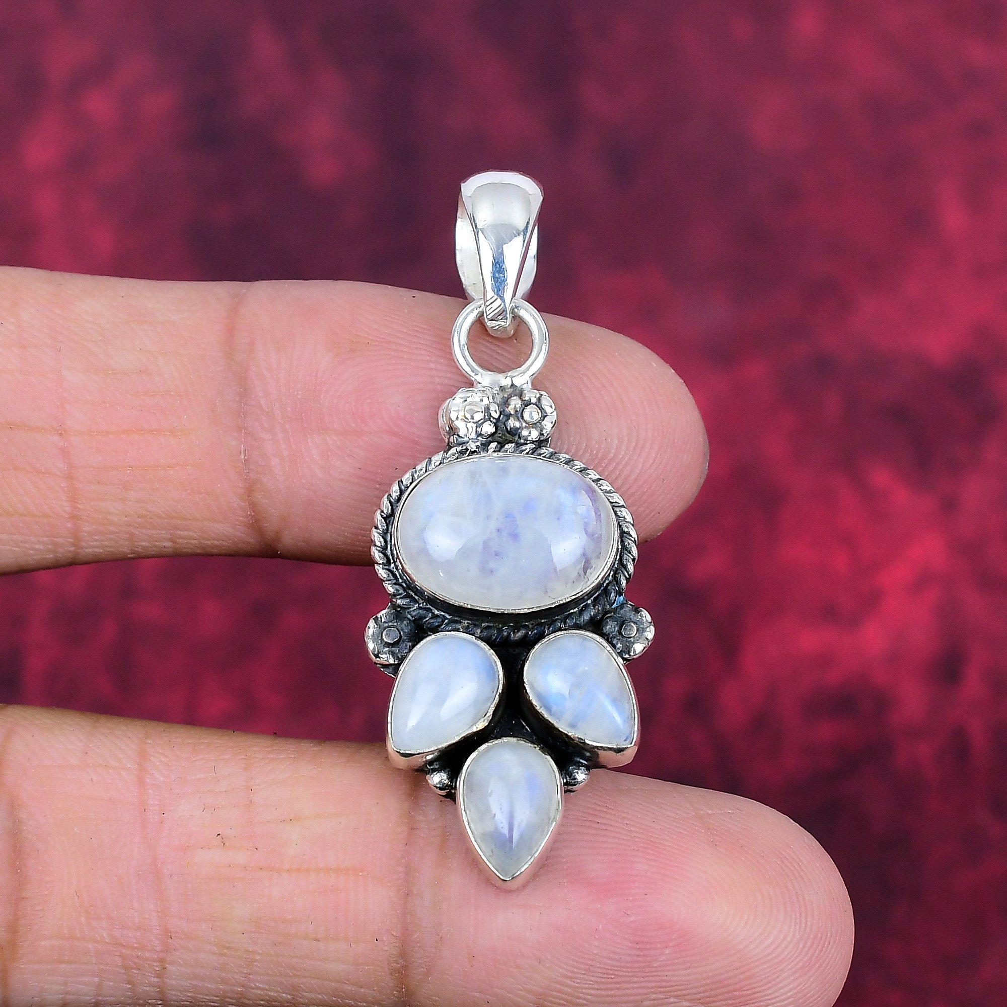 

Підвіска з веселкового місячного каменю, ювелірні вироби з дорогоцінним камінням, підвіска з твердого срібла 925 проби, красива підвіска з ювелірними виробами ручної роботи 1.85 Inches