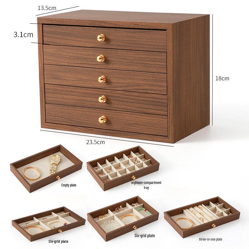 Vijflaagse Walnoothouten Sieradendoos voor Oorbellen, Kettingen & Armbanden - Grote Capaciteit