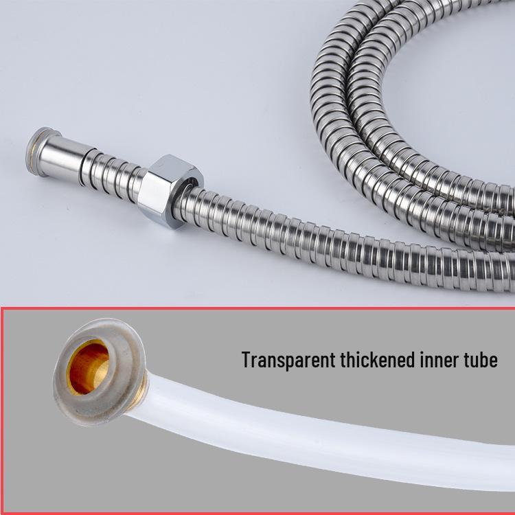 Explosion-proof Stainless Steel Handheld Shower Head with Large Double Buckle and Extended Transparent Hose