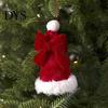 Small Holiday Gift Embellishments Plush Santa Hat Christmas Tree Ornament with Bow Decor, Xmas Hanging Pendant Soft Ornaments Lanyard for Decoration,
