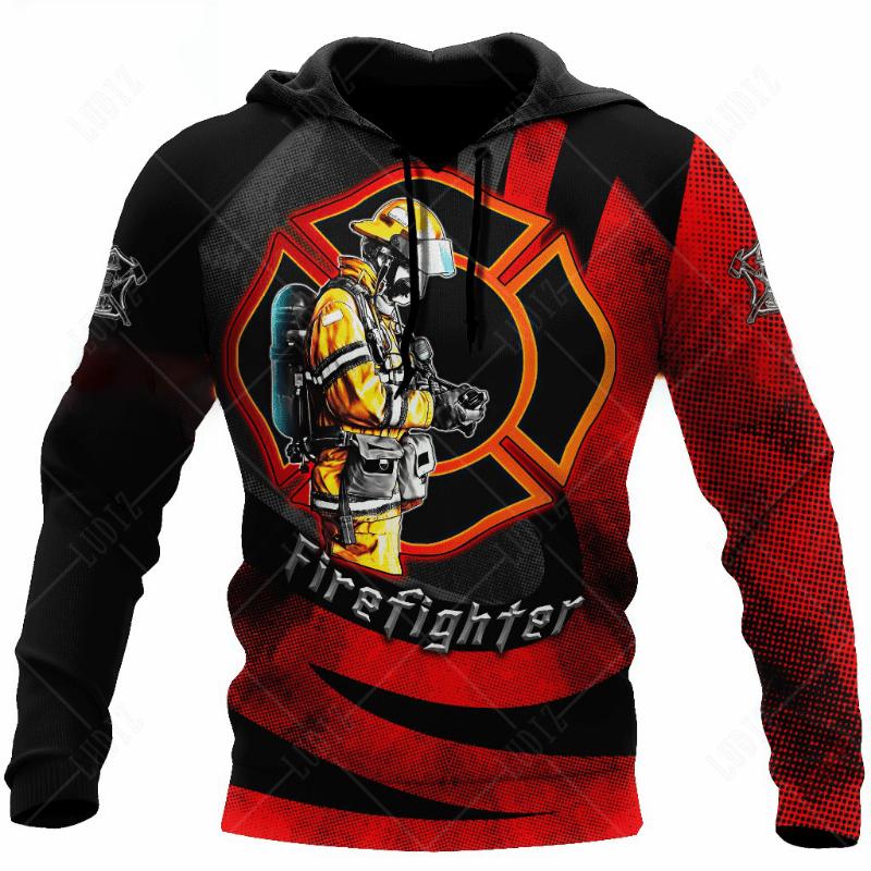 Firefighter Hoodies Men's Hoodie 3D Print Tops Autumn Long Sleeved Streetwear Designer Hooded For Men Clothing