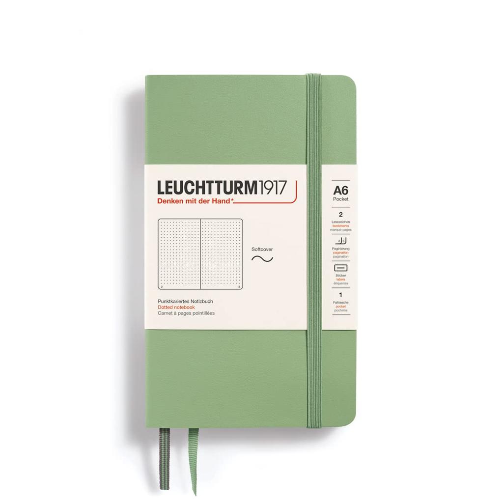 Leuchtturm A6 Dot Soft Officially Imported Notebook, Grid, Cover, Sage, 363952,