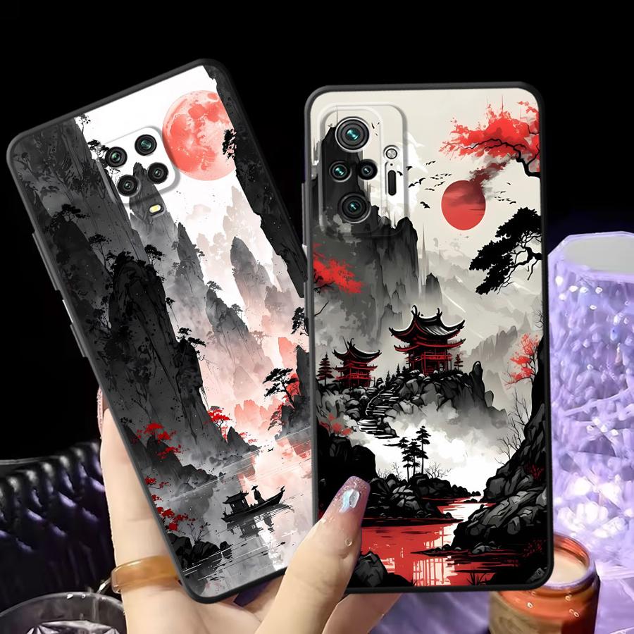Ink Art Print Japanese Landscape Mountain Case for Xiaomi Redmi Note 13 Pro Plus 11 14 12 Pro 10S 9S 11s 12s 10 7 8 9 Funda