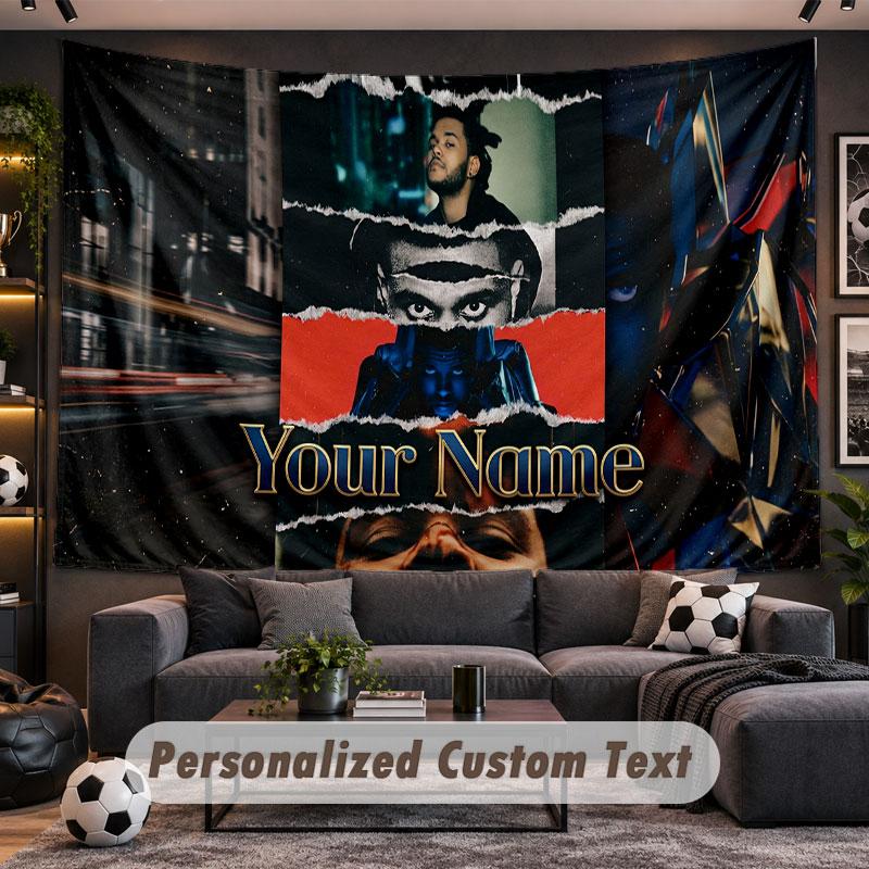 Wall Hanging Tapestry Custom NameThe Weeknd Pattern Personalized Printed Fabric Wall Decor