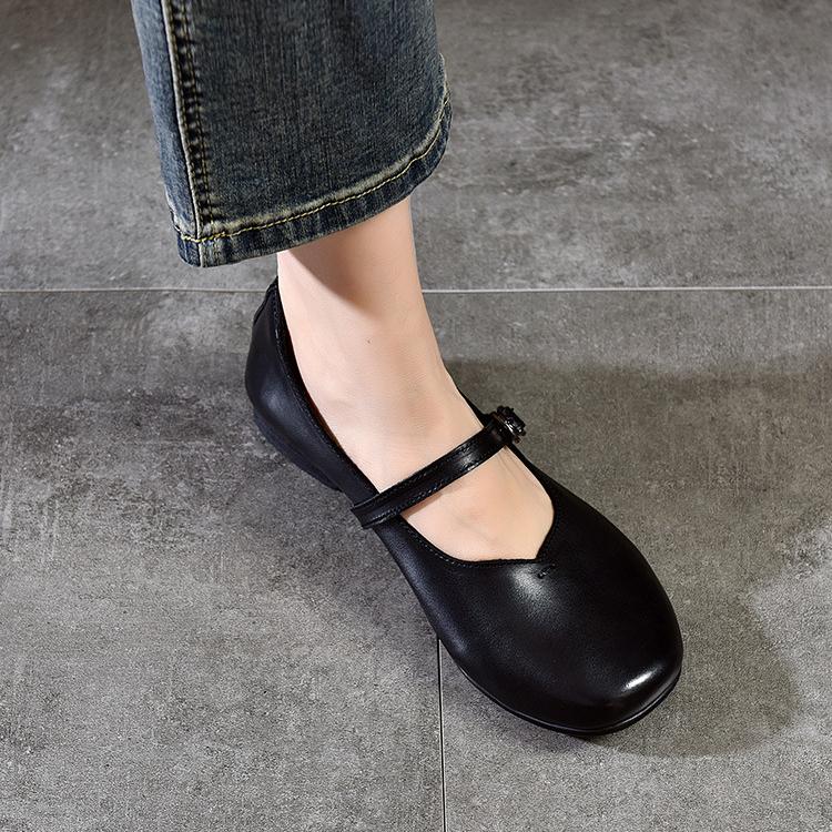 Johnature Buty Mary Jane w stylu retro. Damskie czółenka z prawdziwej skóry. Wszechstronne buty na niskim obcasie z okrągłym noskiem