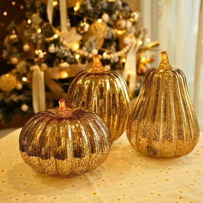 Glass Pumpkin Lights LED Lighted Pumpkin Fall Thanksgiving Table Centerpiece for Bedroom