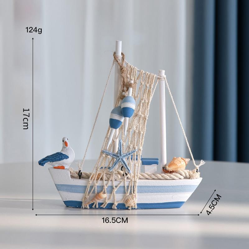 Mediterranean-style Sailboat Model Ornaments, Smooth Sailing Wooden Seabird Boats, Craft Boat Desks Ocean-style Decorative Items