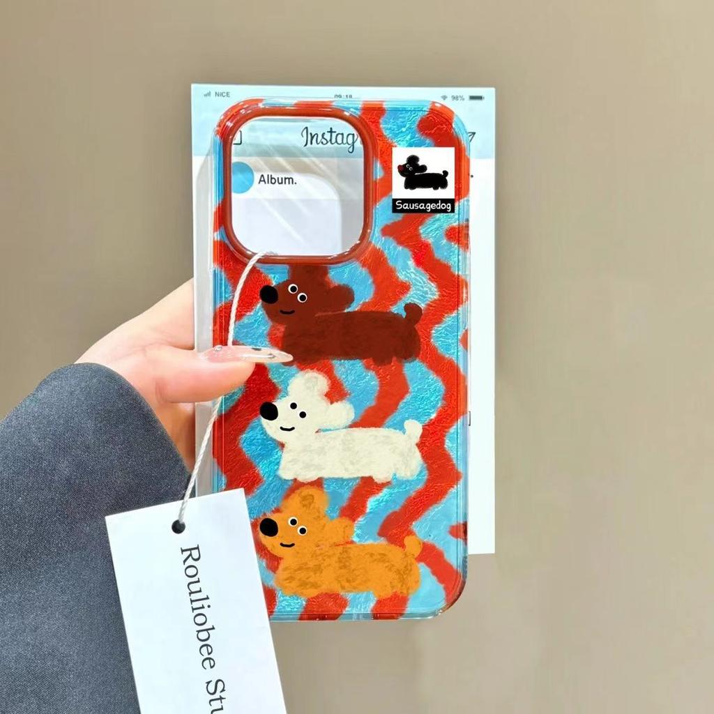 Striped Dachshund Dog Case for iPhone 16 Pro Max, Compatible with iPhone 11, Apple 14, Anime iPhone XR/X