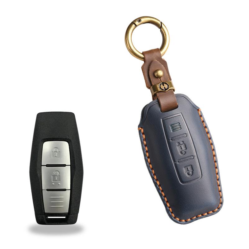 Leder Schlüsseletui Hülle für Mitsubishi Outlander 2022 2023 2/3 Tasten Fernbedienung Smart Key Halter Autoschlüsselanhänger Schutz