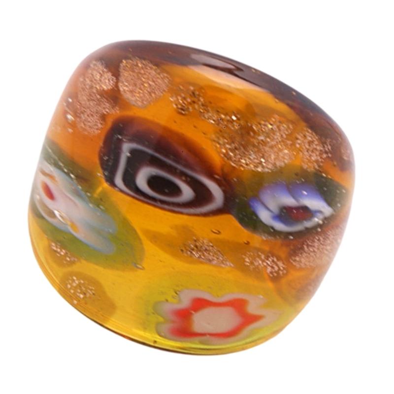 Fashionable Glass Ring with Ethnic Patterns and Gold Sand Finger Ring Jewelry Accessory for Parties and Festive Event