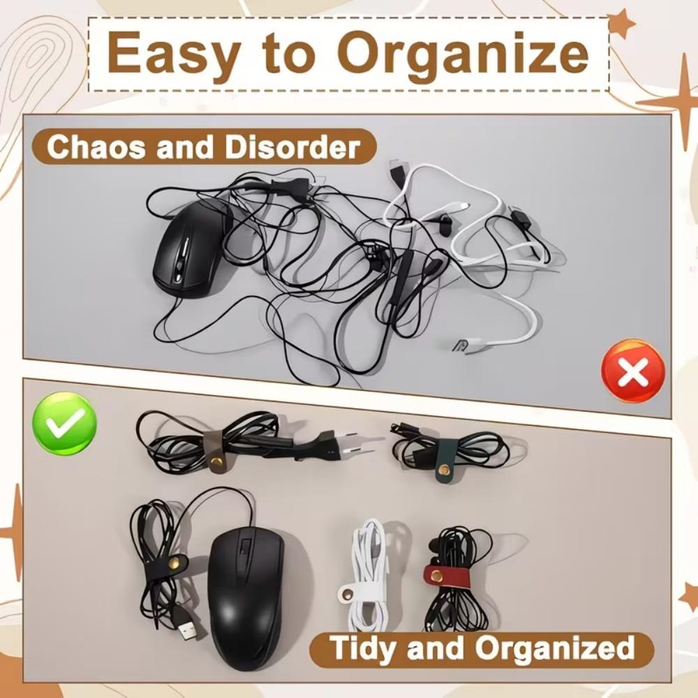 10pcs PU Leather Cable Winder Earphone Accessories Cord Organizer Charger Cable Protector Clips Cord Holder Cable Management