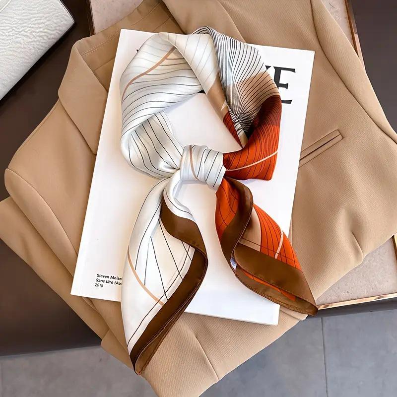 Women's Korean Style Retro Printed Imitation Silk Scarf for Professional and Casual Use