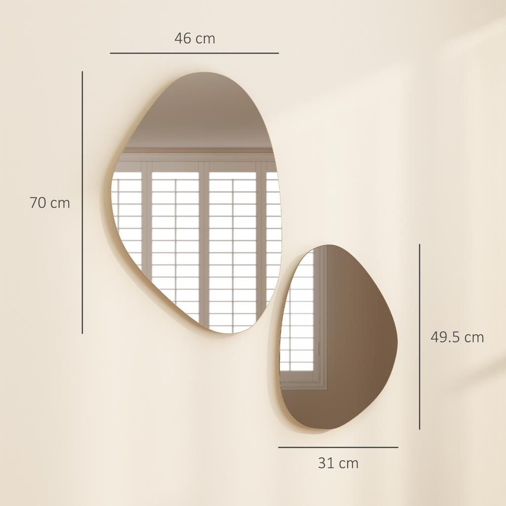 Set of 2 Pebble-Shaped Wall Mirror - Gold Tone