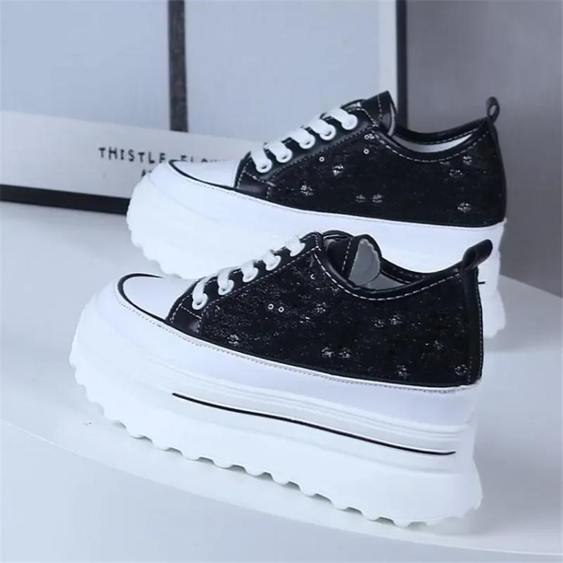 Fashion Women Sneakers Casual Platform Trainers White Shoes 8CM Heels Autumn Wedges Breathable Woman Height Increasing Shoes