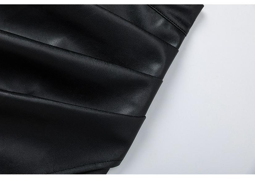 2025 Spring/Summer Women's PU High-Waisted Zipper Ruffle Skirt - European & American Sexy Fit