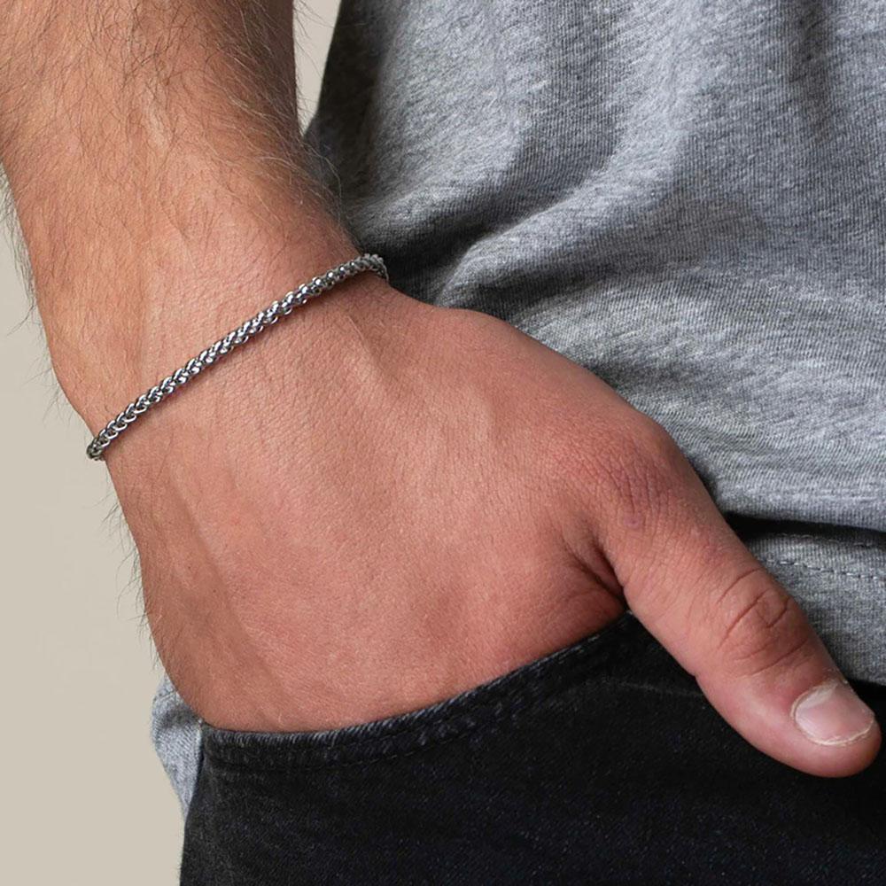Noter 2Pcs Men Bracelet Set Irregular Hematite Stone Braclet Healing Jewelry Stainless Steel Chain Link Braslet Boyfriend Joias