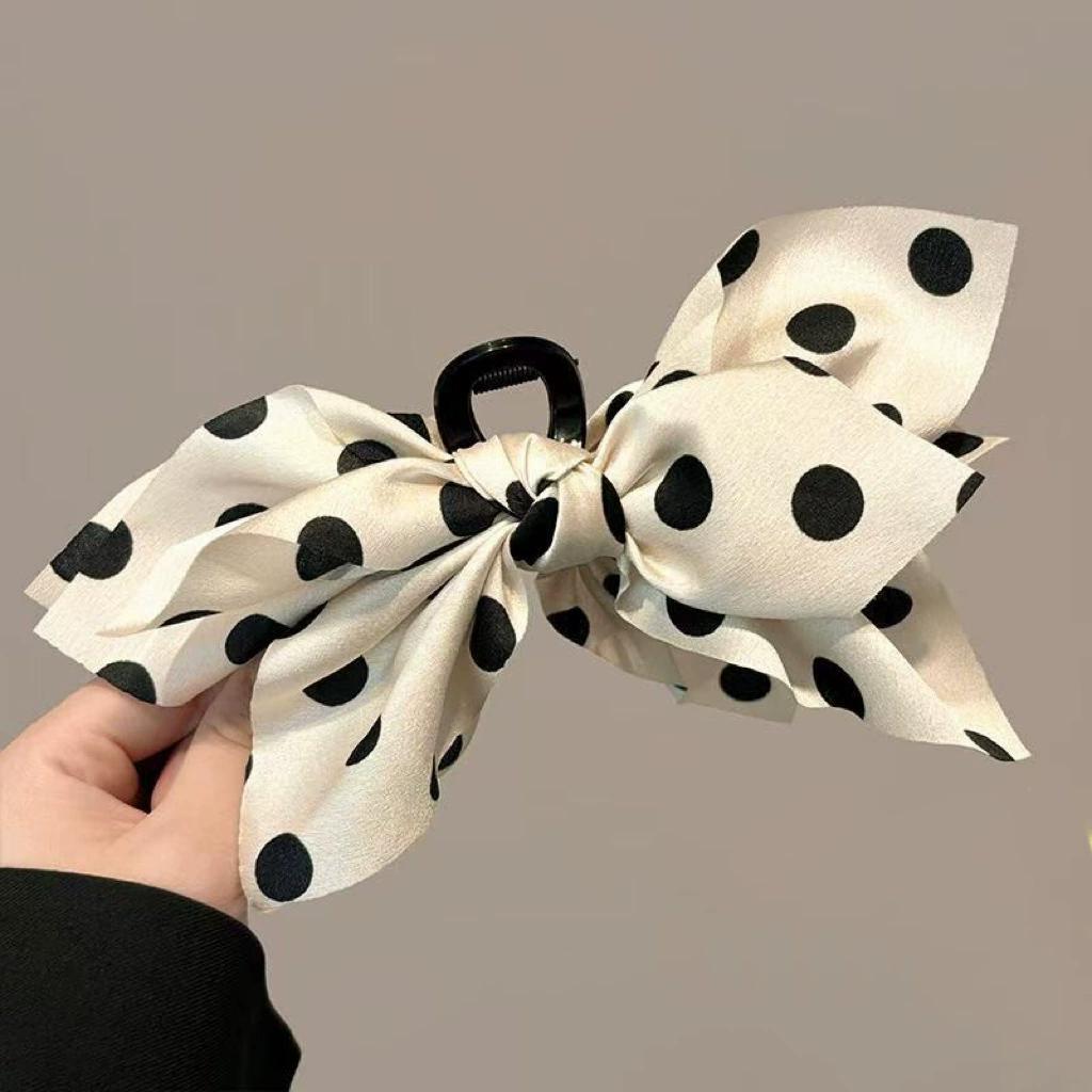 French Elegant Hair Claw Crabs For Women Polka Dot Fashion Bow Hair Clip Retro Head Shark Clip Luxury Hair Accessories