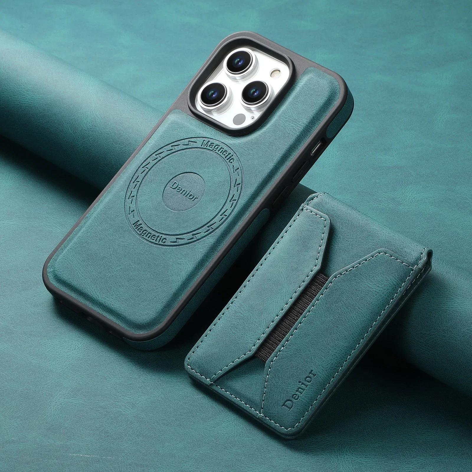 

Detachable Card Wallet Magnetic Leather Case for iPhone 15 Pro Max 16 Plus 15 14 Pro 13 12 Bracket Stand Skin Feeling Back Cover For iPhone16Plus синій