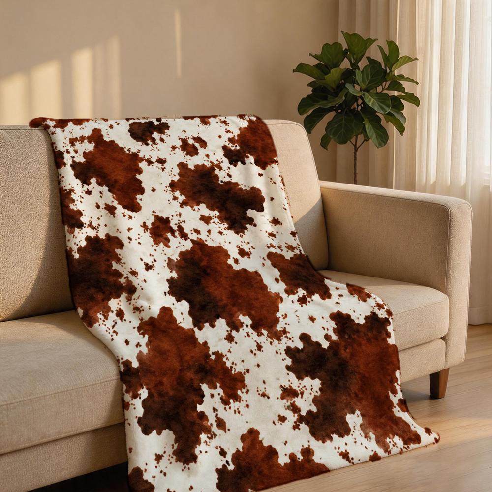 MultiCowPrintTexture Throw Short Plush Throw Blanket Soft Skin-Friendly Multi-Scene Home Office