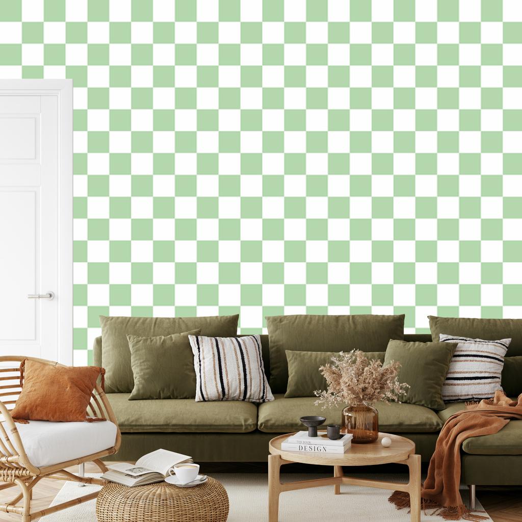 Checkerboard Wallpaper White and Mint for Living Room and Bedroom 50x1000