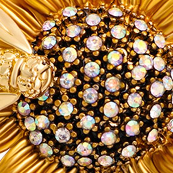 Stunning Pin Rhinestone Bee And Sunflower Brooch For Parties And Casual Wear Enamel