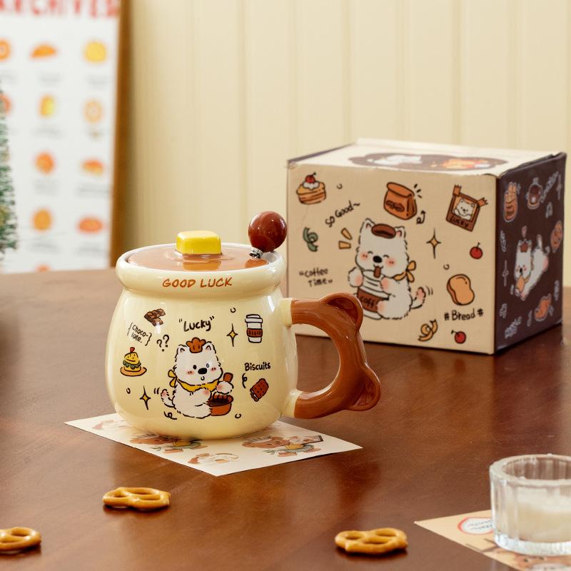 

Xigaodi Puppy Ceramic Cup with Lid Spoon High Appearance Level for Girls Home and Office Mug Birthday Gift Souvenir 500ml