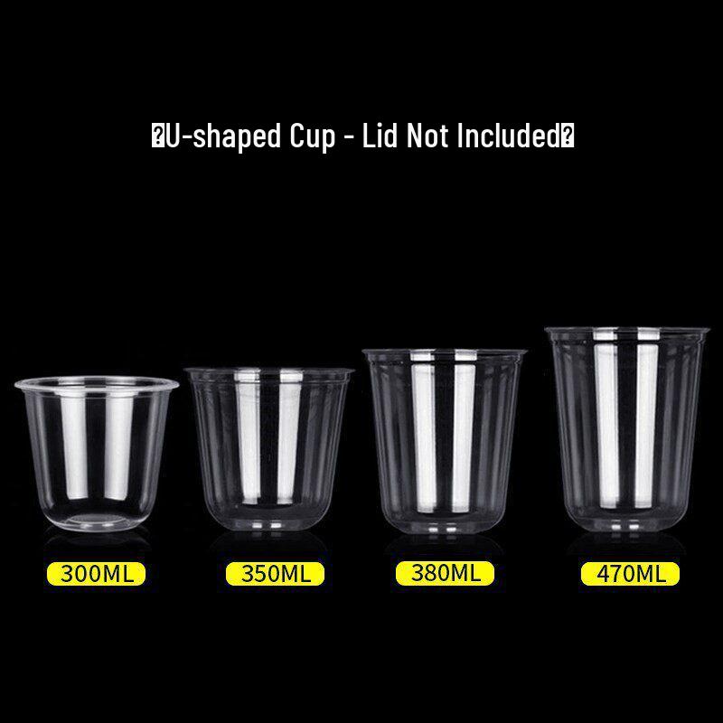Disposable 90mm U-shaped PET Coffee Cup with Lid for Cold Drinks, Boba, Milk Tea, Sundae 50 pieces, 300ml