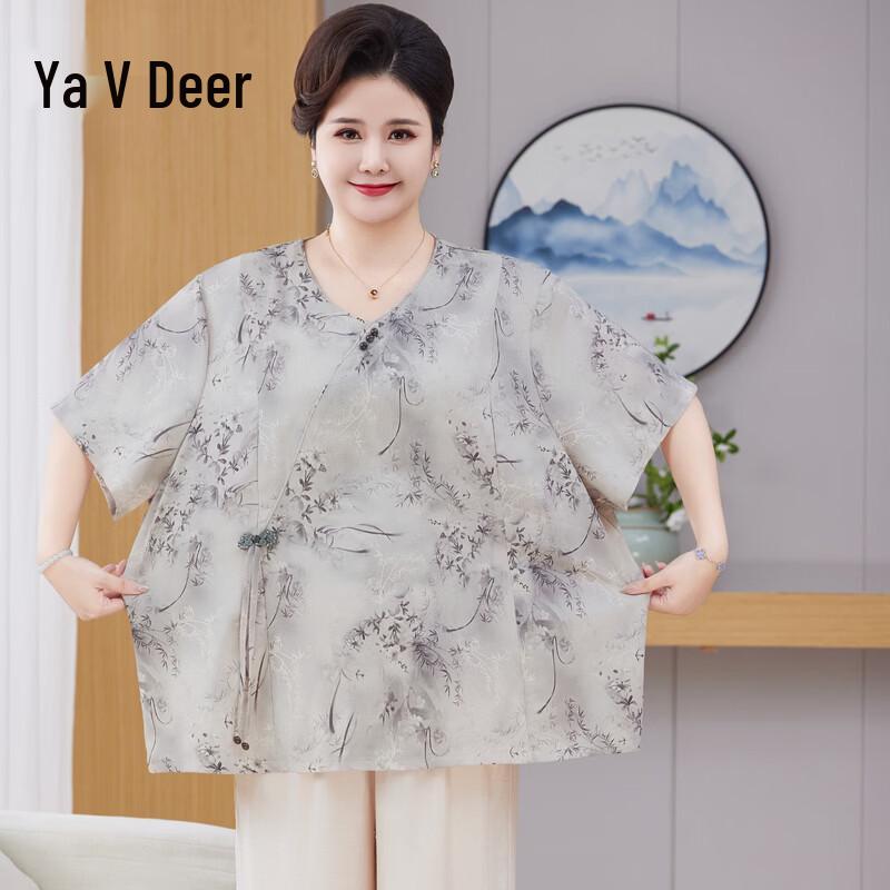 Yalu Women s Plus Size New Chinese Style Short Sleeve T-Shirt Set 5XL