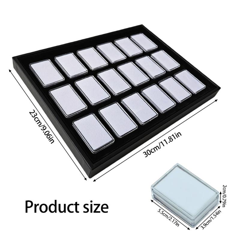 18 Edelsteinhalter-Etui für Schmuckausstellung und Aufbewahrung Quadratischer Edelstein-Organizer mit Schaumstoff für Sammlerstücke und Kristalle