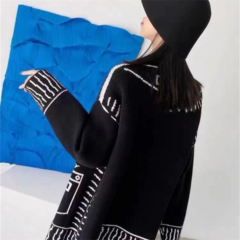 Graffiti Casual Knitted Sweater Cardigan Women New Autumn and Winter Long Sleeve Loose Women's Cardigans Jacket V Neck Vintage Pockets Sweaters 25290