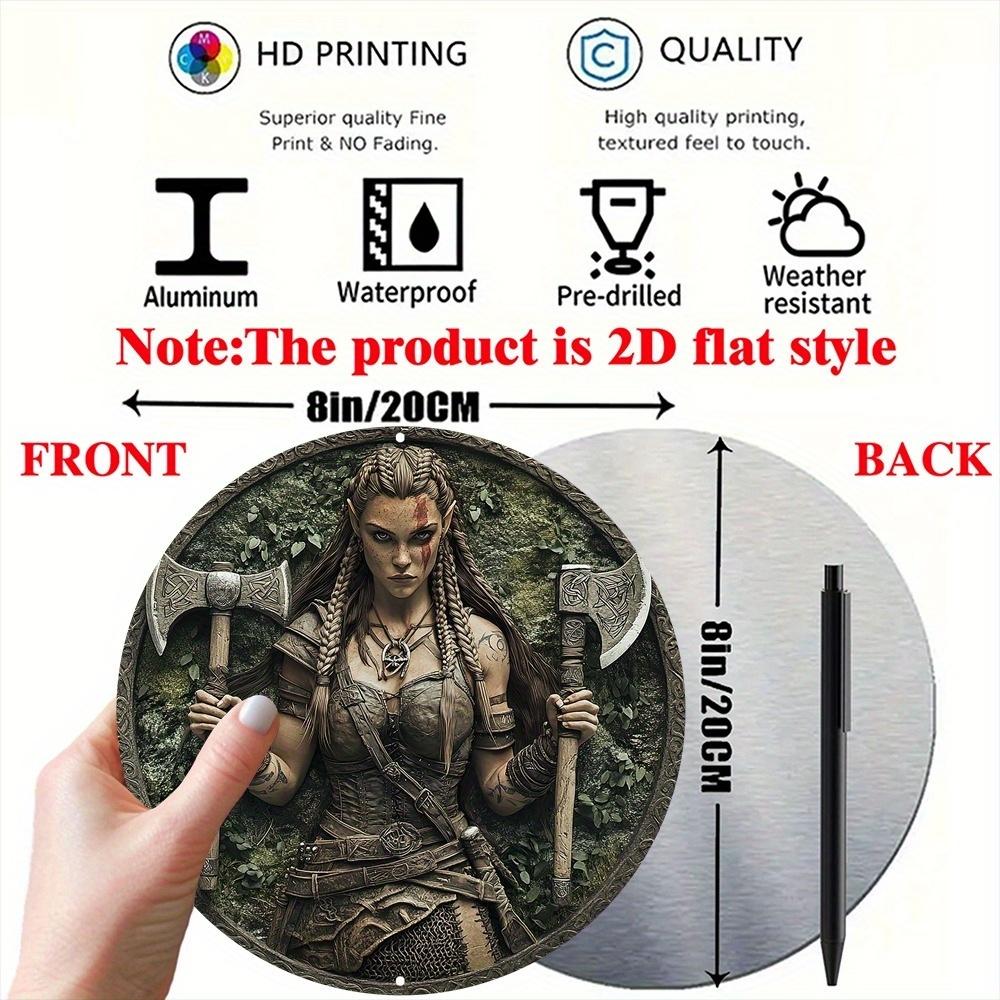 

2D 1 Piece 2D Viking Warrior Woman Theme Sign 20cm Round Wooden Decorative Sign Room Home Bar Decoration Cafe Decoration