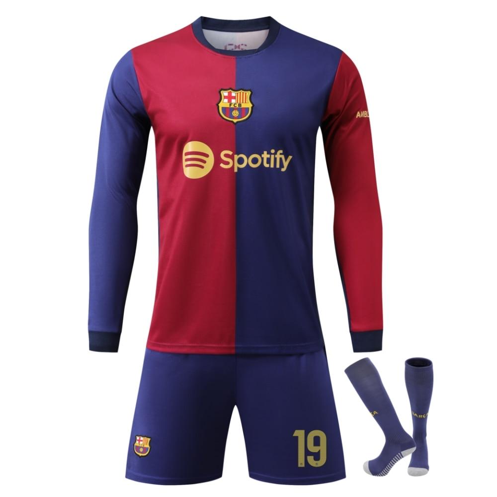 Barcelona Yamal Koszulka Piłkarska Dziecięca Długi Rękaw Niebieska Sprzęt Sportowy Oddychająca Szybkoschnąca Koszulka Treningowa Wygodna Elastyczna Tkanina
