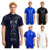 Men’s Waterproof Wet Look Short Sleeve Shirt Front Button Lapel T-Shirt Blouse for Club Beach Camping Fishing Rainwear