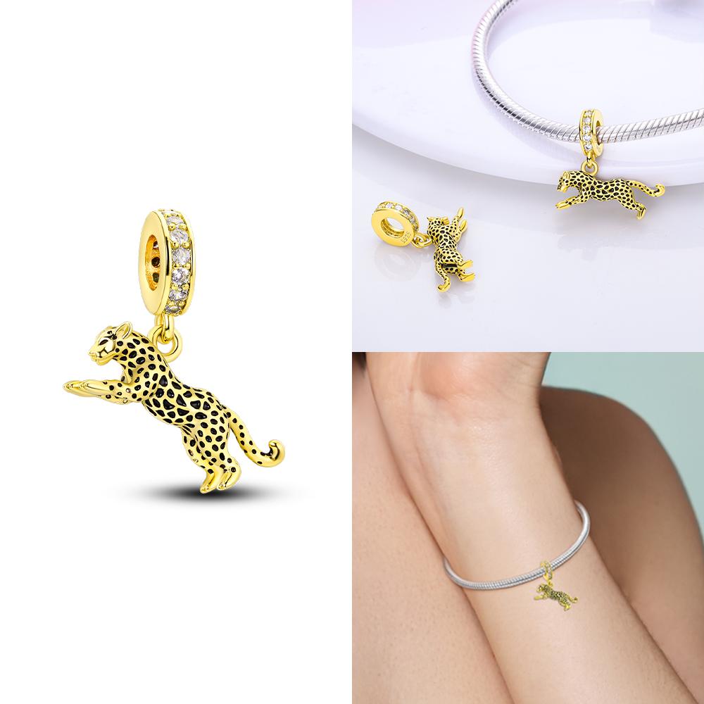 Gold Diy Charms Beads Inlaid Zircon Original Copper Sun Leopard Pendants Fit Bracelet Diy Jewelry Women Gift
